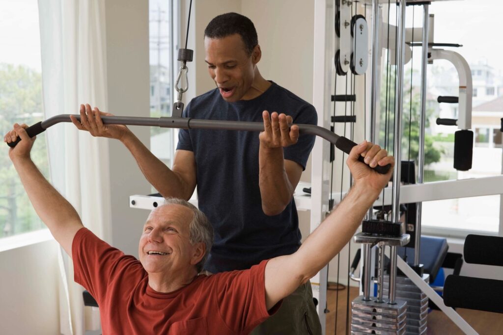 A view of a person and a fitness trainer